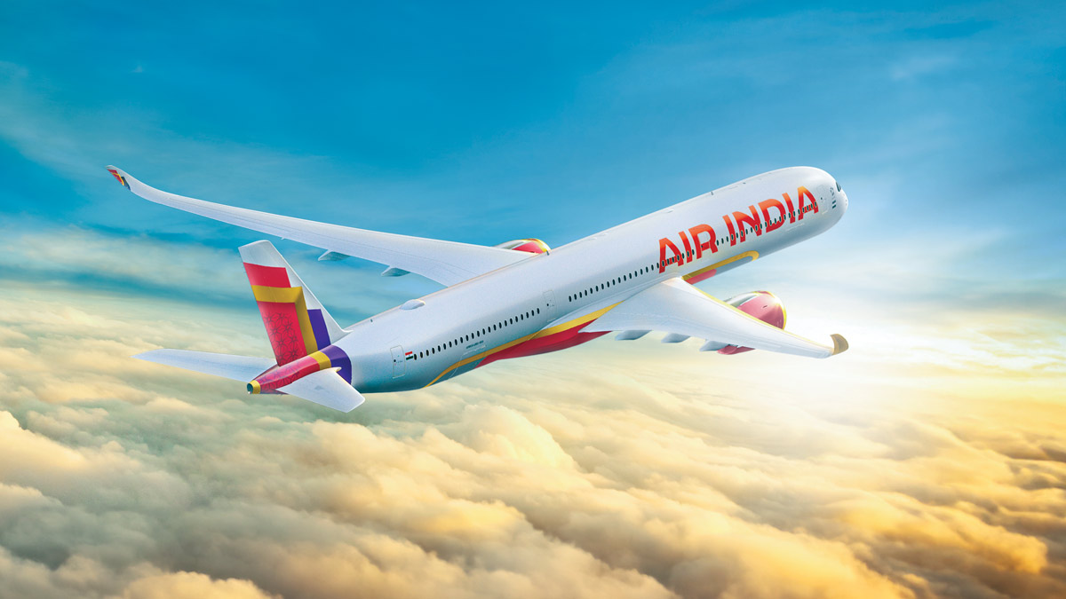 An Air India plane flying in the sky