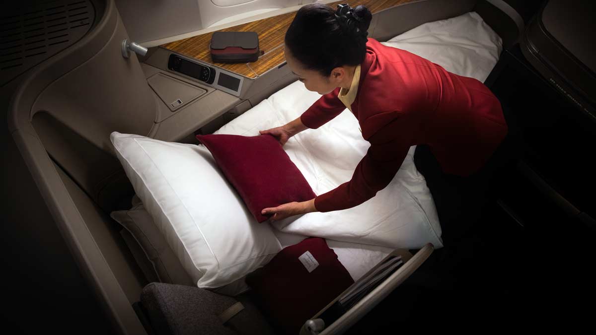 Cathay Pacific First Class bedding set-up [Cathay Pacific]