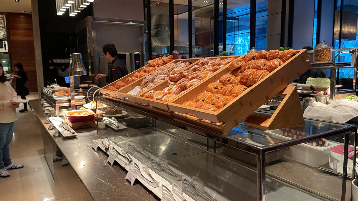 a display of pastries in a restaurant