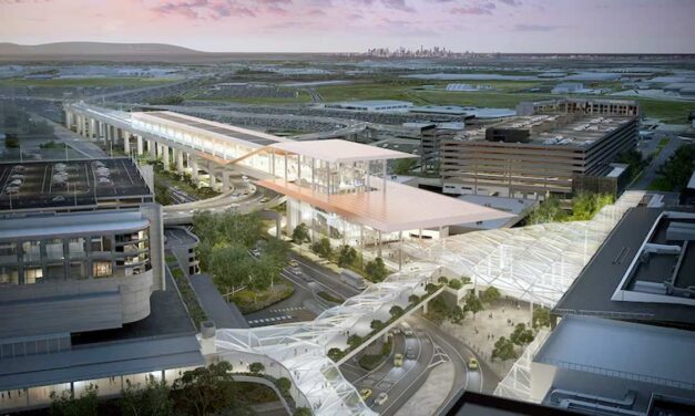 MELBOURNE AIRPORT: Train link station above ground 2030