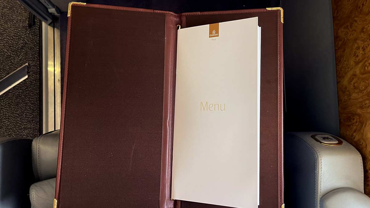 a menu in a leather case