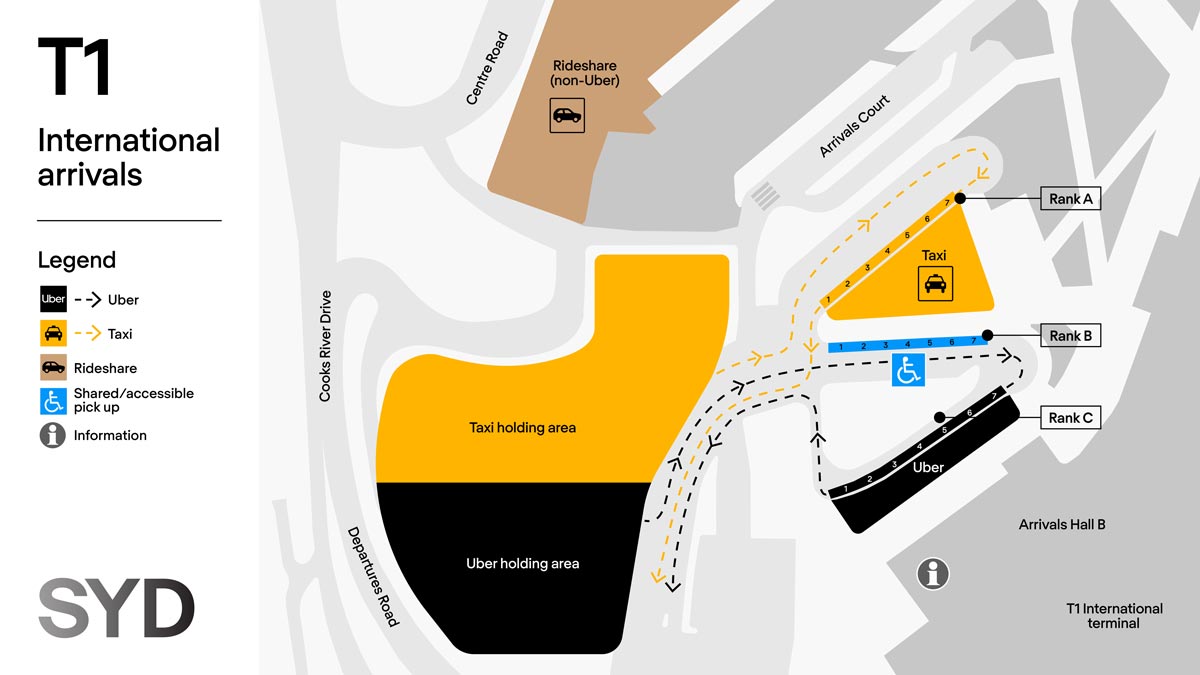 a map of a taxi and Uber pickup area