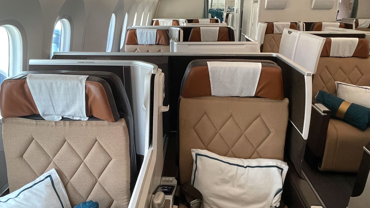 a row of seats in an airplane