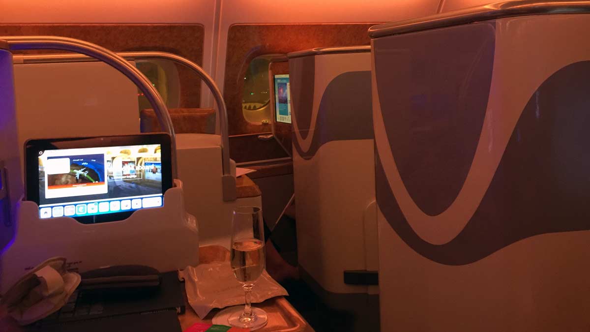 a glass of champagne in a tray on a tray in a plane