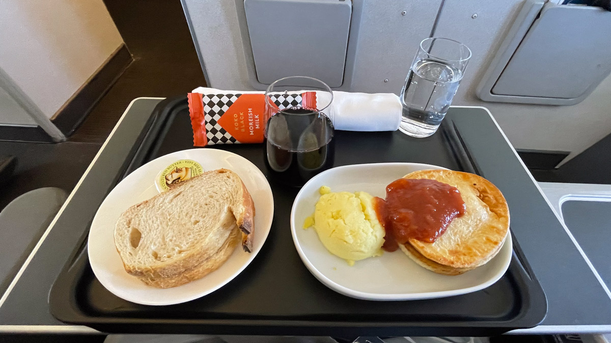 a plate of food on a tray